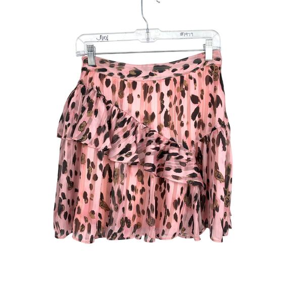Milly Heidi Metallic Leopard Skirt Womens Sz 4 Pink Multicolor Mini Ruffled NEW - Picture 5 of 6